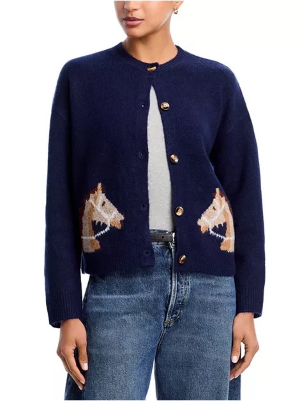 🐴 NEW Vigoss Women’s Navy Horse Intarsia Cardigan Sweater - Size S